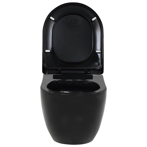 vidaXL Wall-Mounted Toilet with Concealed Cistern Ceramic Black