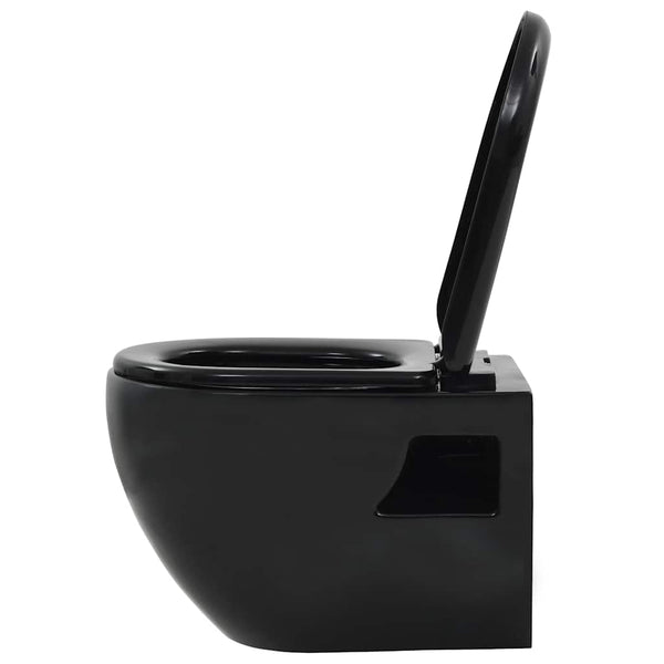 vidaXL Wall-Mounted Toilet with Concealed Cistern Ceramic Black