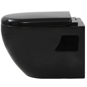 vidaXL Wall-Mounted Toilet with Concealed Cistern Ceramic Black