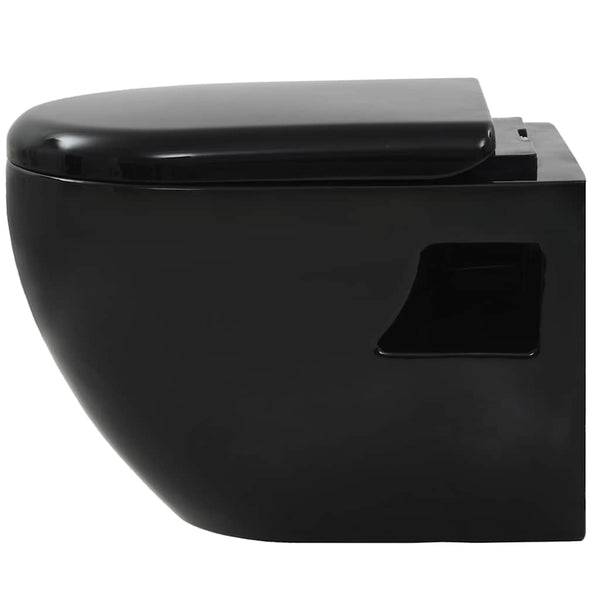 vidaXL Wall-Mounted Toilet with Concealed Cistern Ceramic Black