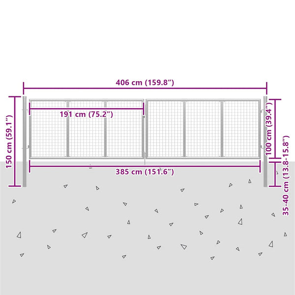 vidaXL Garden Gate Galvanized Steel 400 x 100 cm Silver
