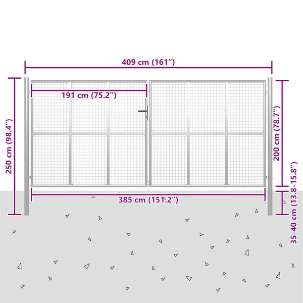 vidaXL Garden Gate Galvanised Steel 400 x 200 cm Silver