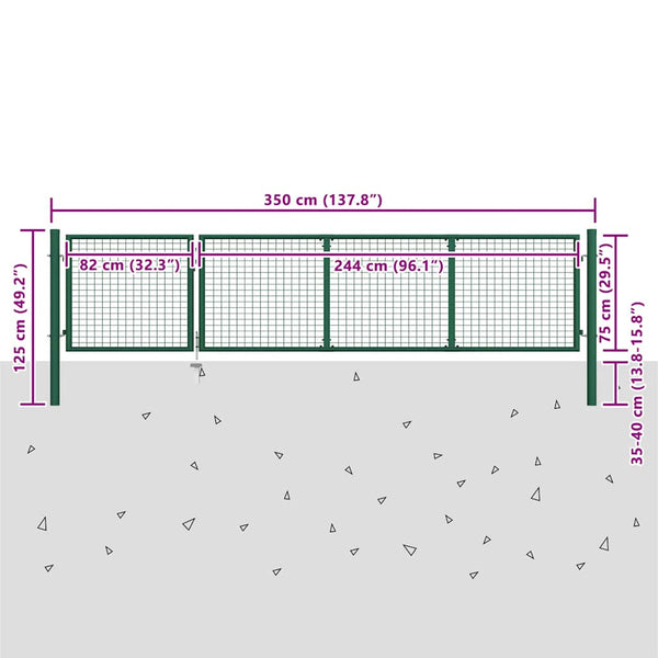 vidaXL Steel Garden Gate 350 x 75 cm Green