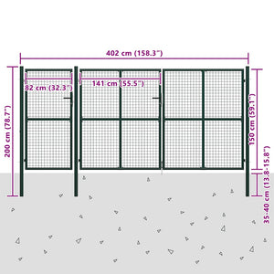 vidaXL Garden Gate Steel 400 x 150 cm Green