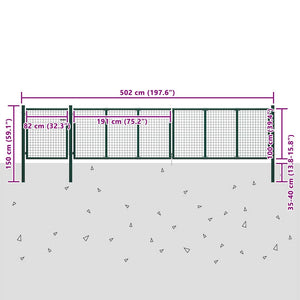vidaXL Garden Gate Steel 500 x 100 cm Green