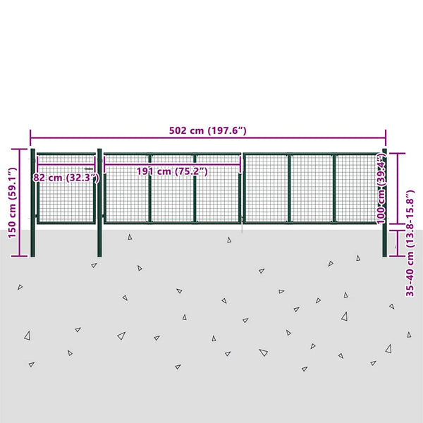 vidaXL Garden Gate Steel 500 x 100 cm Green