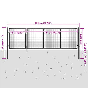 vidaXL Garden Gate Steel 350 x 75 cm Anthracite