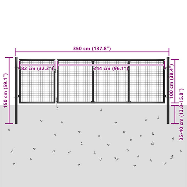 vidaXL Steel Garden Gate 350 x 100 cm Anthracite
