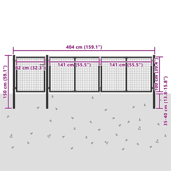 vidaXL Steel Garden Gate 400 x 100 cm Anthracite