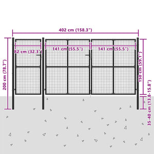 vidaXL Garden Gate Steel 400 x 150 cm Anthracite