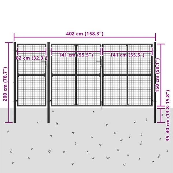 vidaXL Garden Gate Steel 400 x 150 cm Anthracite