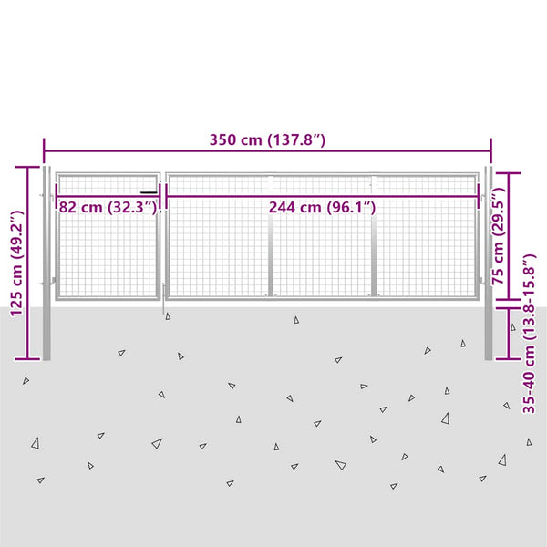 vidaXL Garden Gate Steel 350 x 75 cm Silver