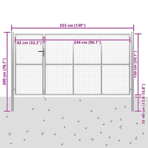 vidaXL Garden Gate Steel 350 x 150 cm Silver