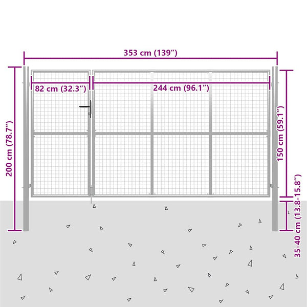 vidaXL Garden Gate Steel 350 x 150 cm Silver