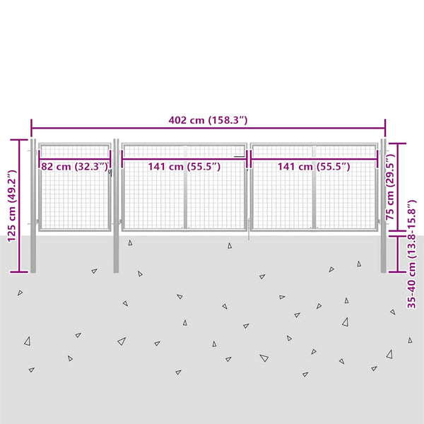 vidaXL Garden Gate Steel 400 x 75 cm Silver