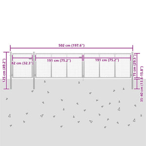 vidaXL Steel Garden Gate 500 x 75 cm Silver