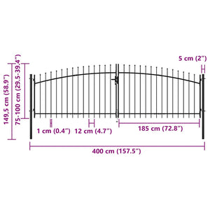 vidaXL Woerden Double-Door Garden Gate with Spear Top 400 x 149.5 cm