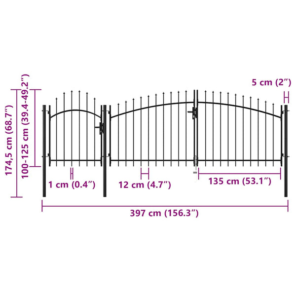 vidaXL Woerden Steel Garden Gate 1.25 x 4 m Black