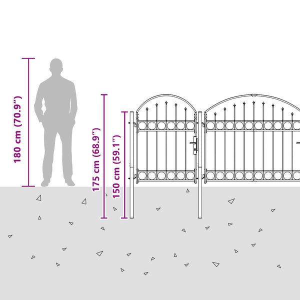 vidaXL Garden Gate with Arched Top ASSEN 400 x 175 cm Steel