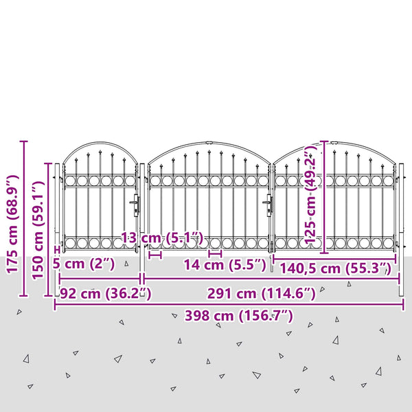 vidaXL Garden Gate with Arched Top ASSEN 400 x 175 cm Steel