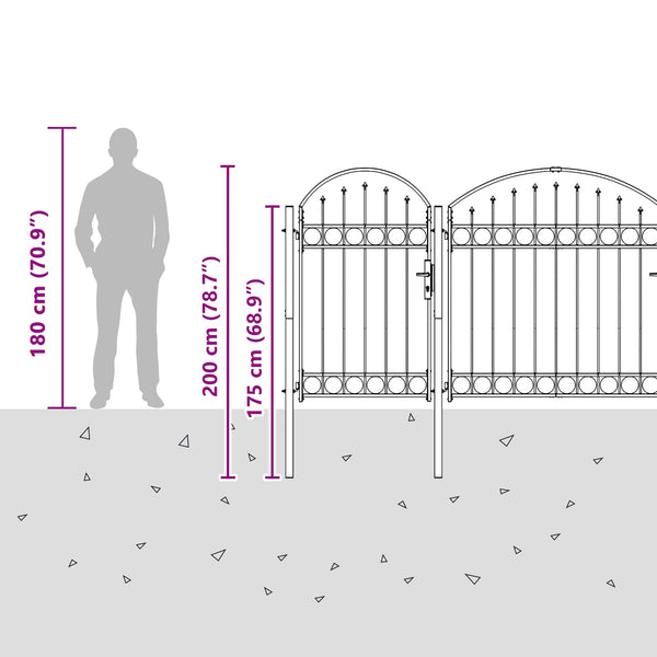 vidaXL Garden Gate with Arched Top ASSEN 200 x 400 cm Steel