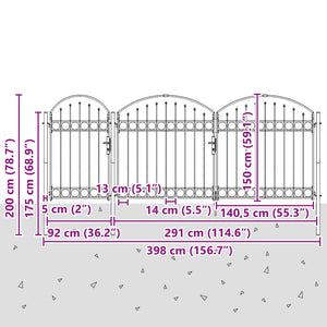 vidaXL Garden Gate with Arched Top ASSEN 200 x 400 cm Steel
