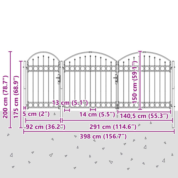 vidaXL Garden Gate with Arched Top ASSEN 200 x 400 cm Steel
