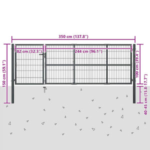 vidaXL Garden Gate with Posts Steel 350 x 100 cm Anthracite