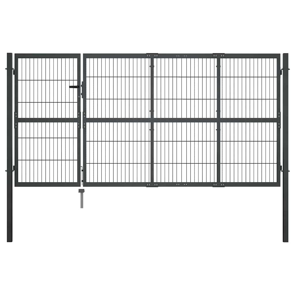 vidaXL Garden Gate with Posts Steel 350 x 120 cm Anthracite