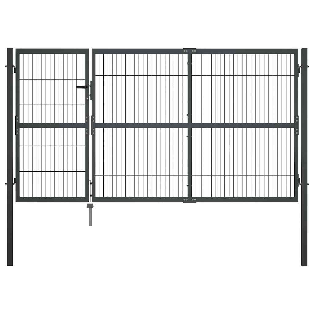 vidaXL Garden Gate with Posts Steel 350x140 cm Anthracite