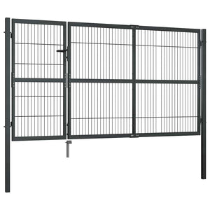 vidaXL Garden Gate with Posts Steel 350x140 cm Anthracite