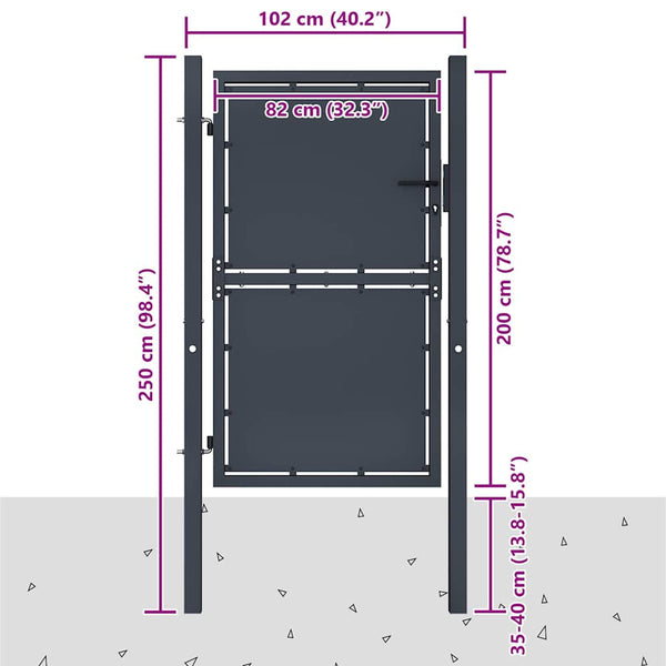 vidaXL Steel Garden Gate 100 x 200 cm Anthracite