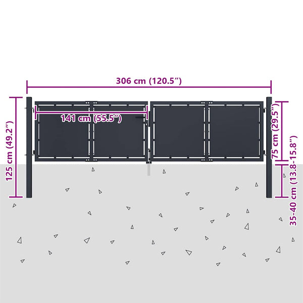 vidaXL Garden Gate Steel 300 x 75 cm Anthracite