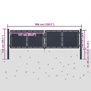 vidaXL Garden Gate Steel 300 x 100 cm Anthracite