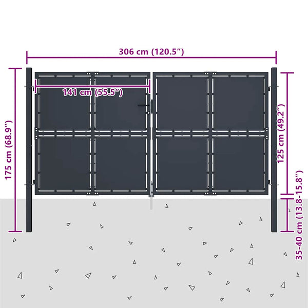 vidaXL Steel Garden Gate 300 x 125 cm Anthracite