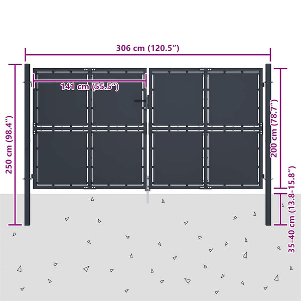 vidaXL Steel Garden Gate 300 x 200 cm Anthracite
