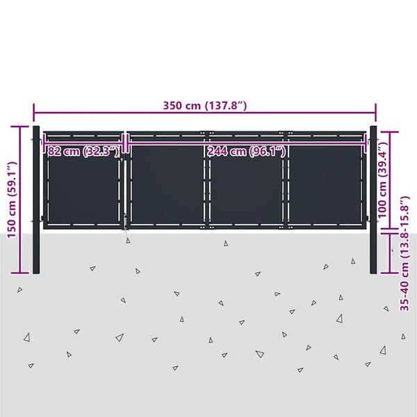 vidaXL Steel Garden Gate 350 x 100 cm Anthracite