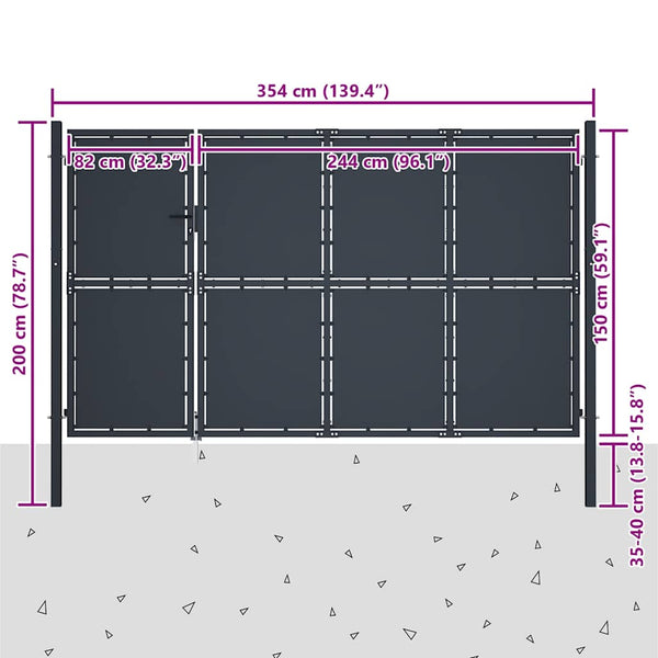vidaXL Steel Garden Gate 350 x 150 cm Anthracite