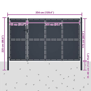vidaXL Garden Gate Steel 350 x 175 cm Anthracite