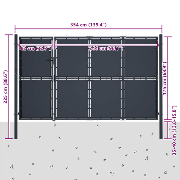 vidaXL Garden Gate Steel 350 x 175 cm Anthracite