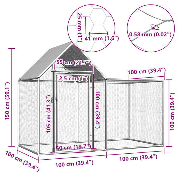vidaXL Chicken Coop 2x1x1.5 m Galvanized Steel