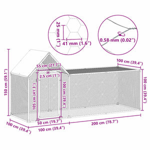 vidaXL Chicken Coop 3x1x1.5 m Galvanized Steel