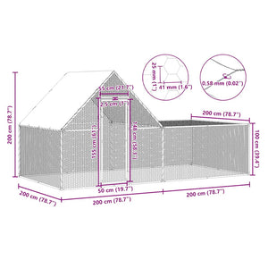 vidaXL Chicken Coop 4x2x2 m Galvanized Steel