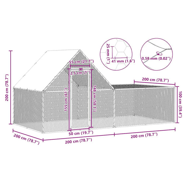 vidaXL Chicken Coop 4x2x2 m Galvanized Steel