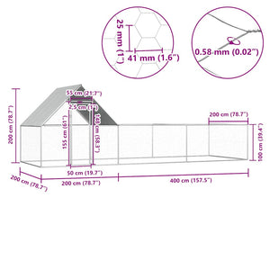 vidaXL Chicken Coop 6x2x2 m Galvanized Steel