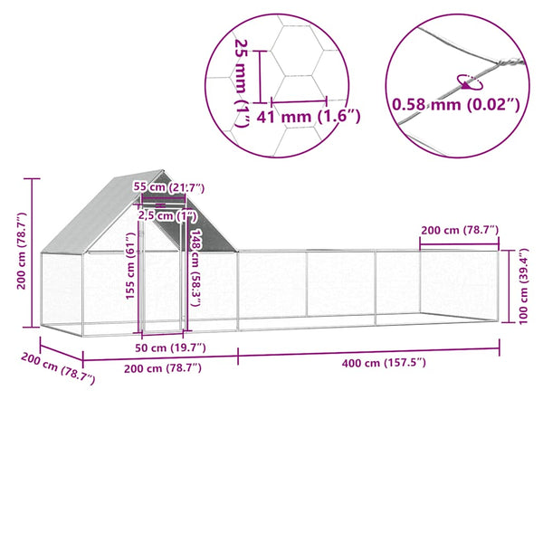 vidaXL Chicken Coop 6x2x2 m Galvanized Steel