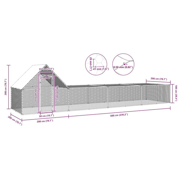 vidaXL Chicken Coop 8x2x2 m Galvanized Steel