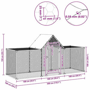 vidaXL Chicken Coop 3x1x1.5 m Galvanized Steel