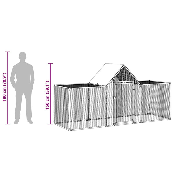 vidaXL Chicken Coop 3x1x1.5 m Galvanized Steel