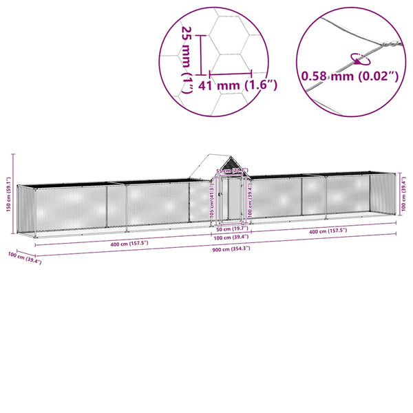 vidaXL Chicken Coop 9x1x1.5 m Galvanized Steel